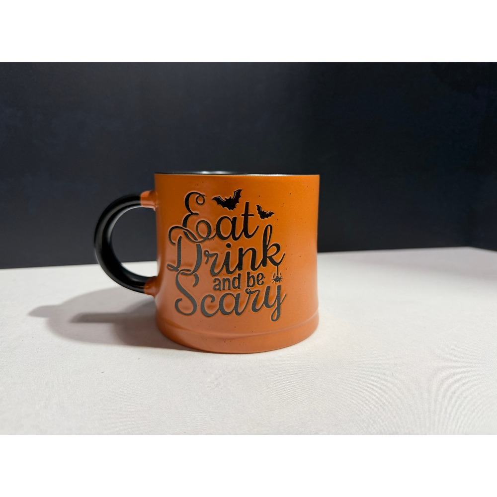 Global Design Connections Halloween Mug Eat Drink and be Scary Orange Black Bat